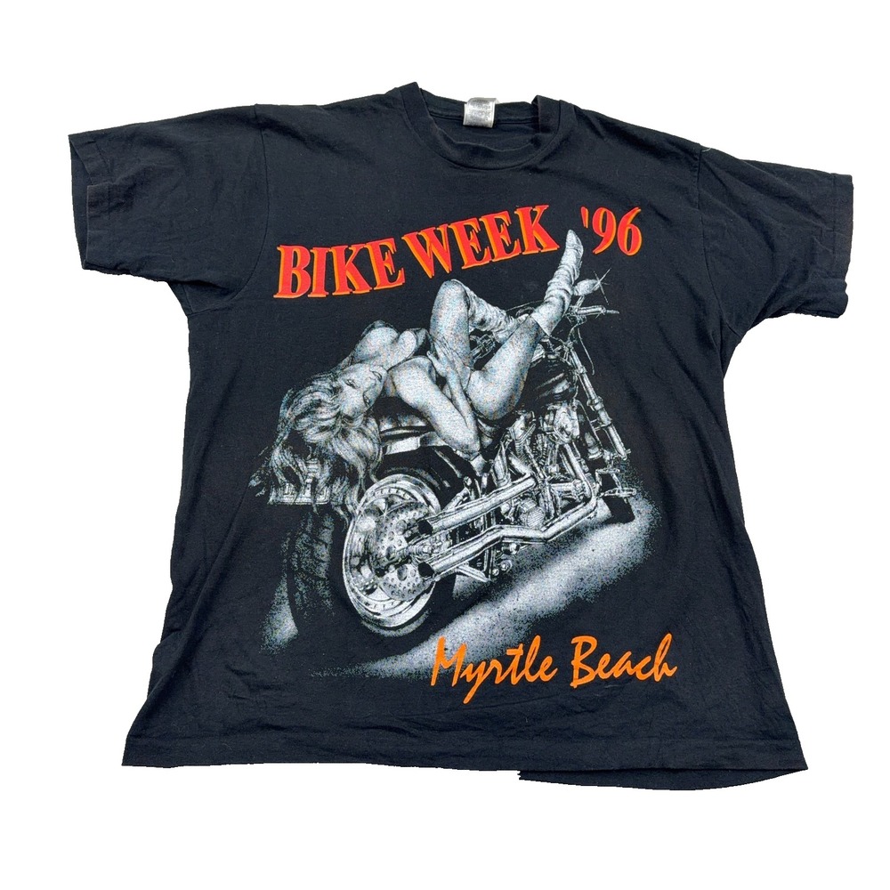 Vintage Bike Week Shirt Men XL Black 90s Biker Motorcycle Tee Myrtle Beach 1996